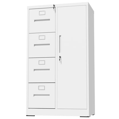 Steel Vertical Filing Cabinet with Lock and Wardrobe Compartment - Black or White