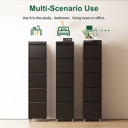 Metal Vertical File Cabinet with Locking Drawers and Wheels - Black or White