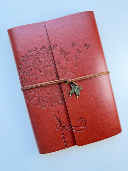 Red A5 Vintage Faux Leather Binder Notebook