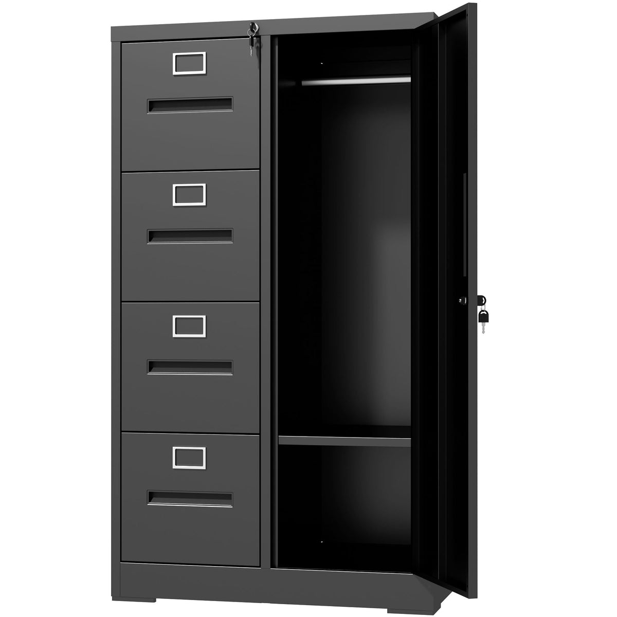 Steel Vertical Filing Cabinet with Lock and Wardrobe Compartment - Black or White