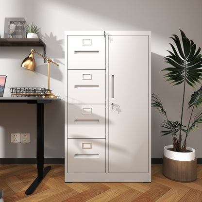 Steel Vertical Filing Cabinet with Lock and Wardrobe Compartment - Black or White