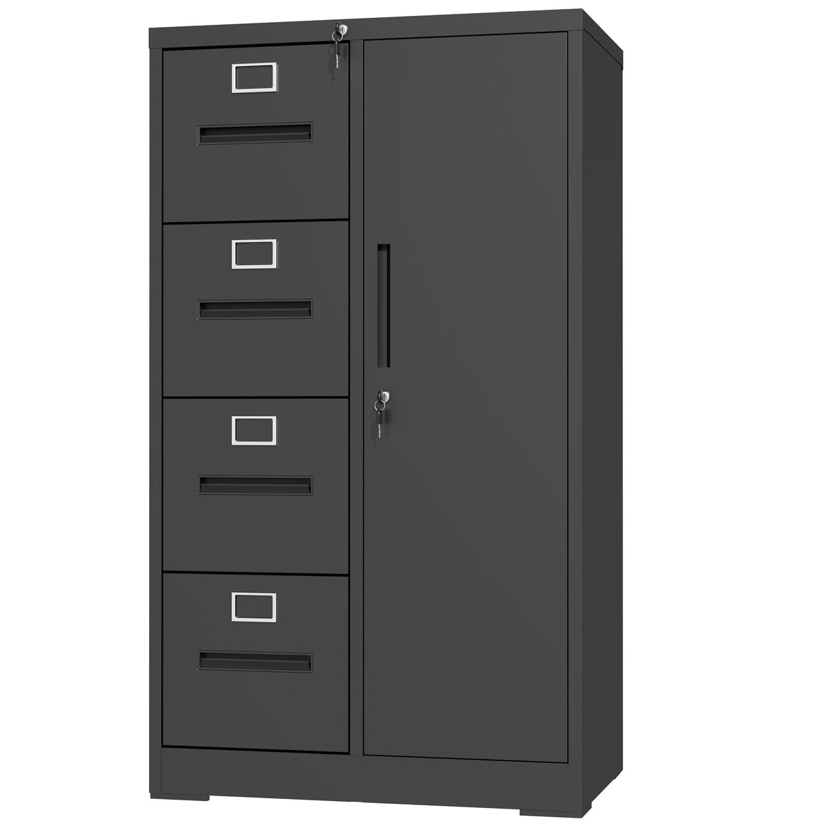 Steel Vertical Filing Cabinet with Lock and Wardrobe Compartment - Black or White