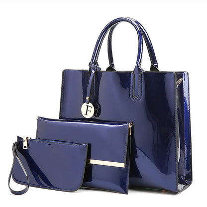 Women's Shiny Surface Patent Leather Three-piece Korean Handbags
