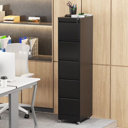 Metal Vertical File Cabinet with Locking Drawers and Wheels - Black or White