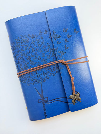 Blue A5 Vintage Faux Leather Binder Notebook