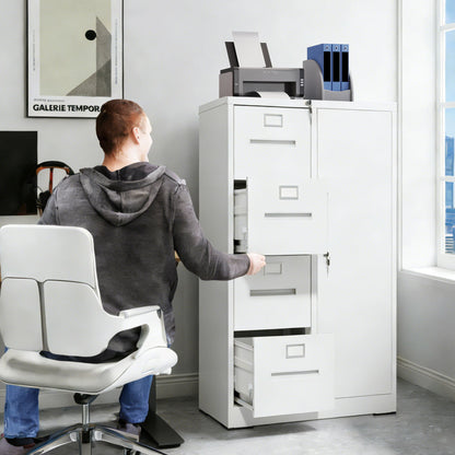 Steel Vertical Filing Cabinet with Lock and Wardrobe Compartment - Black or White