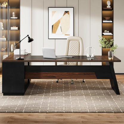 L-Shaped Executive Desk with File Cabinet and Drawers - Black