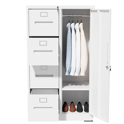 Steel Vertical Filing Cabinet with Lock and Wardrobe Compartment - Black or White