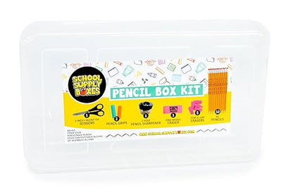 Back to School Supply Box Grades K-5 - School Supply Boxes - 32 Piece School Supplies Kit Includes Markers, Crayons, Pencils, Scissors, Folders, Glue Sticks, Notebook, and Composition Book