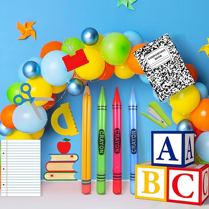 14 Pcs Giant Back to School Party Decorations ABC Alphabet Party Favor Box Large Inflatable Pencil Crayon for Celebration Back to School Birthday Decoration