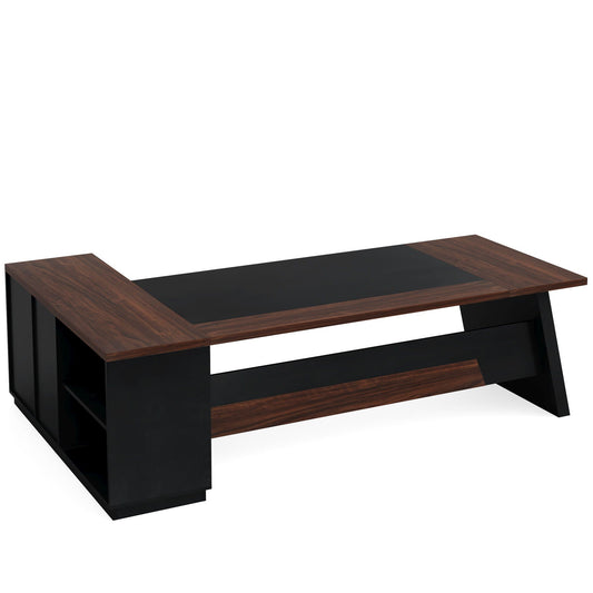 L-Shaped Executive Desk with File Cabinet and Drawers - Black