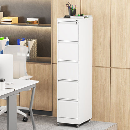 Metal Vertical File Cabinet with Locking Drawers and Wheels - Black or White