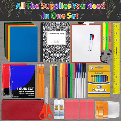 Trail maker Back to School Supplies 60 Piece Bundle Kit for Girls, Boys, Kids, Back to School Supply Box Set Includes Notebooks, Folders, Composition Book, Headphones, Ruler, and More