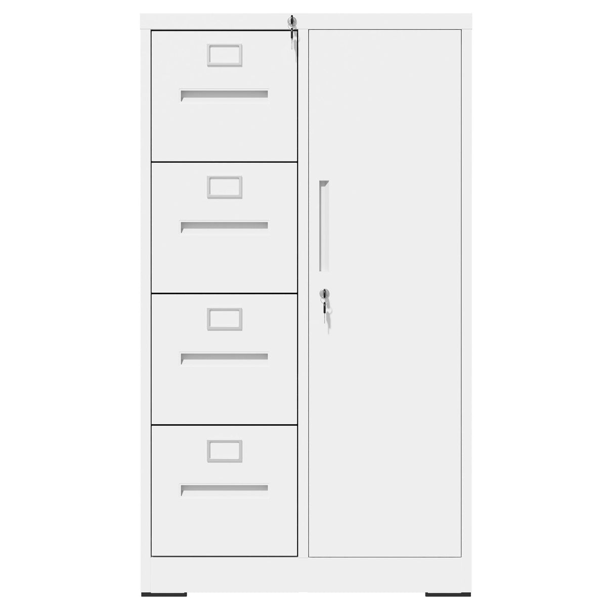 Steel Vertical Filing Cabinet with Lock and Wardrobe Compartment - Black or White