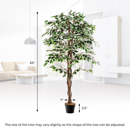 Artificial Ficus Tree Tall Faux Indoor Plant with 1008 Leaves Nursery Pot and Dried Moss
