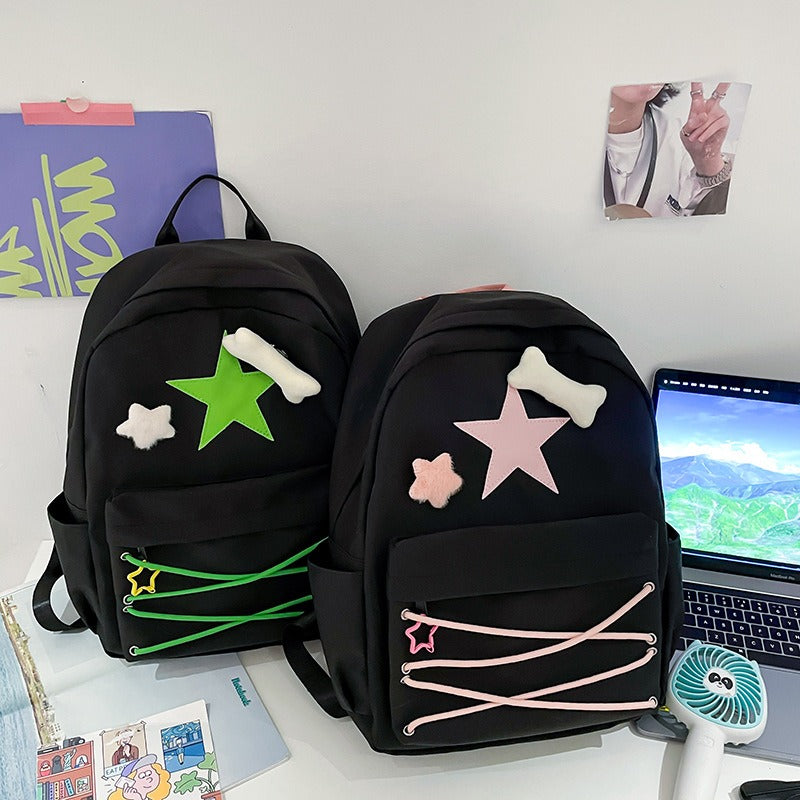 Japanese cute girl bag Niche self made fiv pointed star backpack ins college student schoolbag female high school backpack