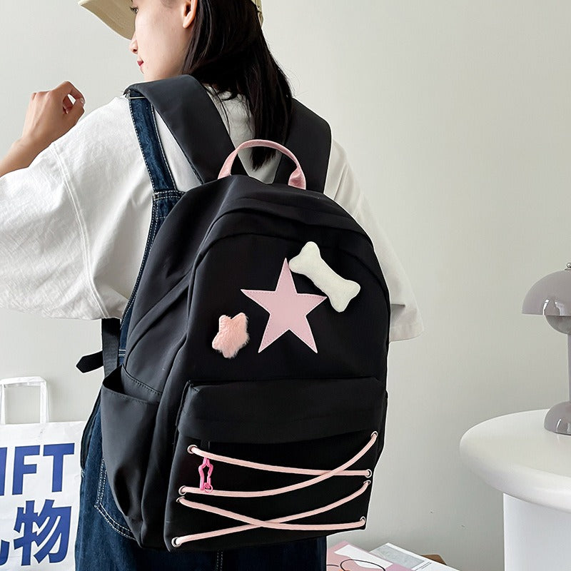 Japanese cute girl bag Niche self made fiv pointed star backpack ins college student schoolbag female high school backpack