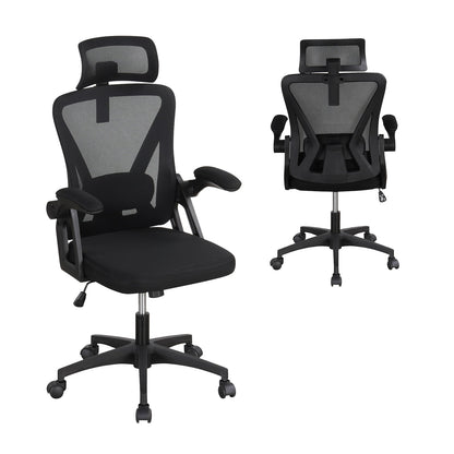 Ergonomic Mesh Office Chair with Adjustable Lumbar Support and Flip-up Armrests-Black