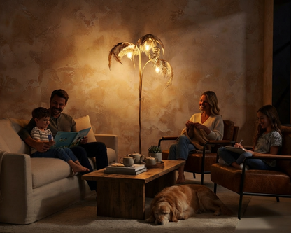 Gold Palm Tree Floor Lamp with Sculptural Fronds | Art Deco Light for Living Room