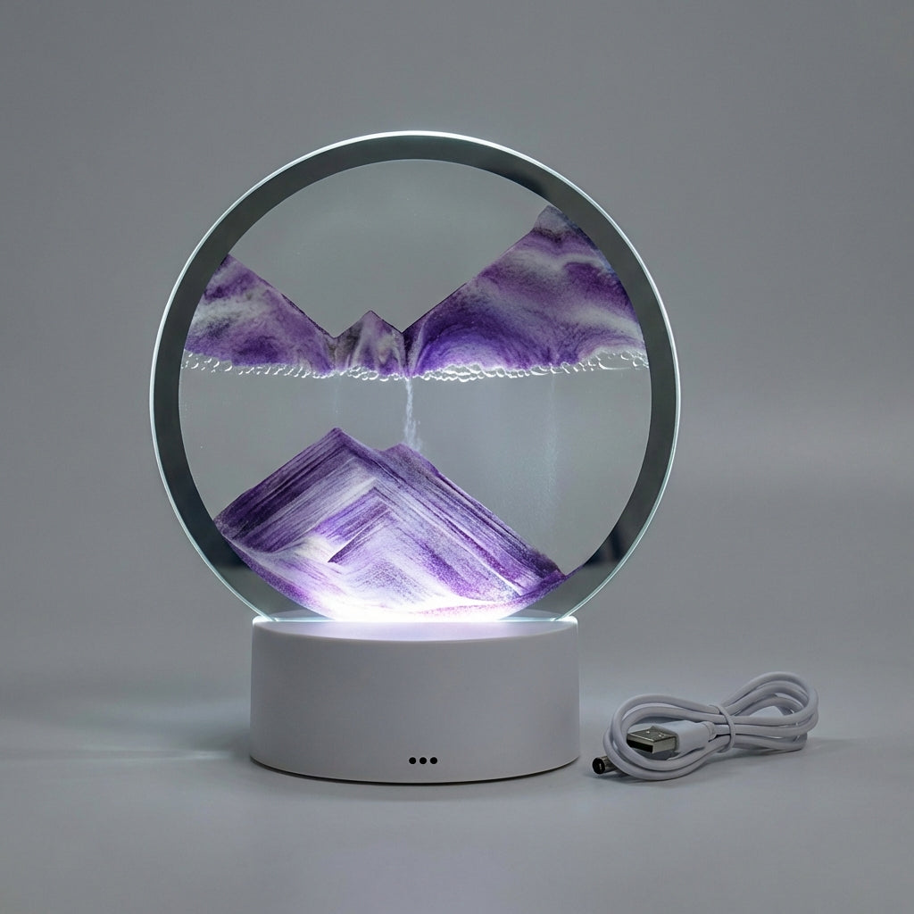 Circular Sand Art Lamp with Flowing Liquid Motion | Modern Desk Accent