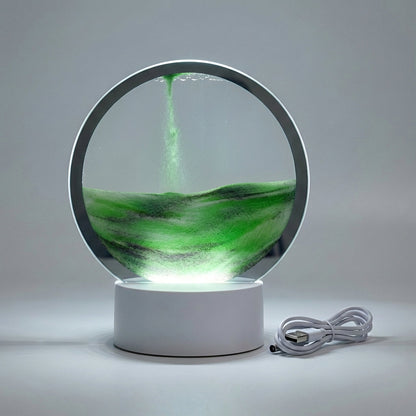 Circular Sand Art Lamp with Flowing Liquid Motion | Modern Desk Accent
