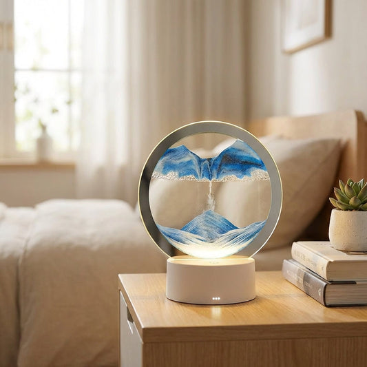 Circular Sand Art Lamp with Flowing Liquid Motion | Modern Desk Accent