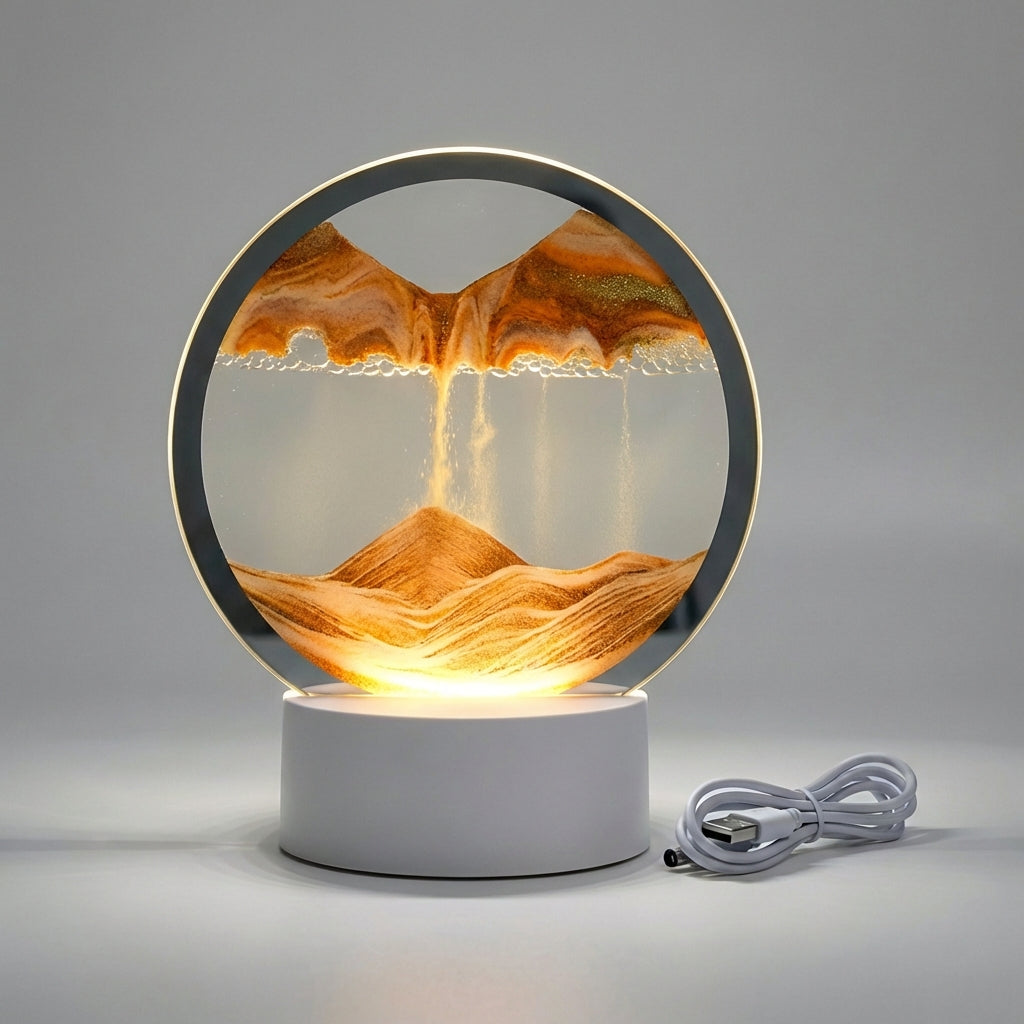 Circular Sand Art Lamp with Flowing Liquid Motion | Modern Desk Accent