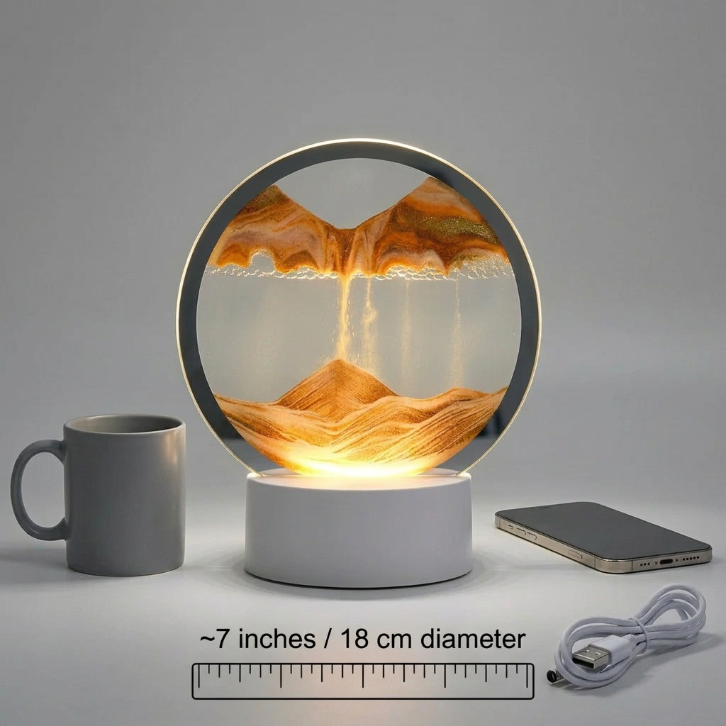 Circular Sand Art Lamp with Flowing Liquid Motion | Modern Desk Accent