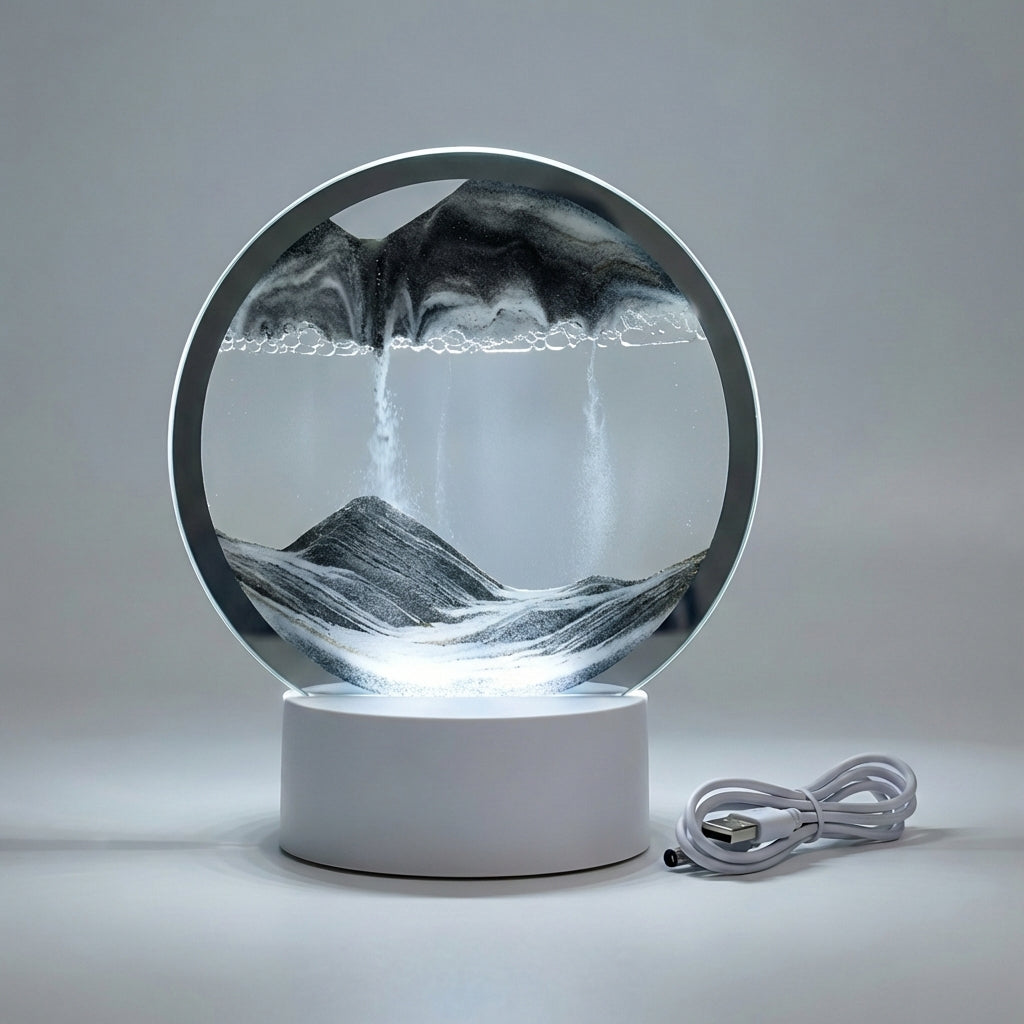 Circular Sand Art Lamp with Flowing Liquid Motion | Modern Desk Accent