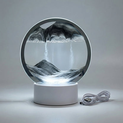 Circular Sand Art Lamp with Flowing Liquid Motion | Modern Desk Accent