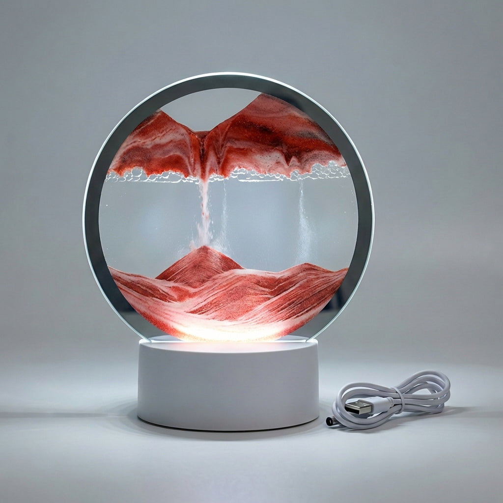Circular Sand Art Lamp with Flowing Liquid Motion | Modern Desk Accent