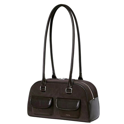 Women's Oil Wax Leather Large Capacity Bowling Shoulder Bags