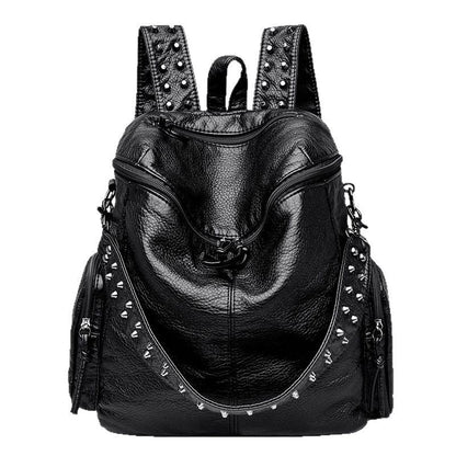 Fashion Studded Washed Leather Large Capacity Backpacks