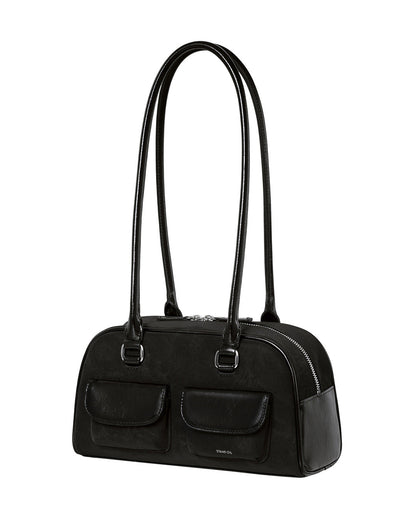 Women's Oil Wax Leather Large Capacity Bowling Shoulder Bags