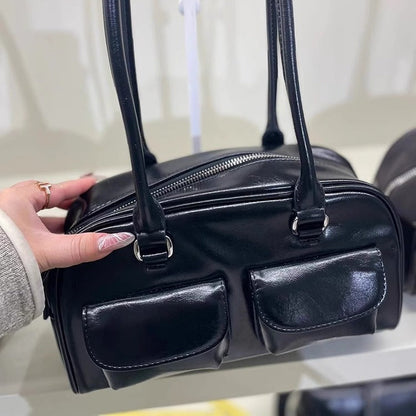 Women's Oil Wax Leather Large Capacity Bowling Shoulder Bags