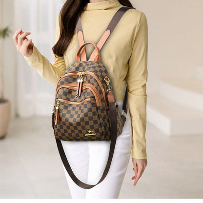 Women's High-grade Chessboard Plaid Year Texture Backpacks