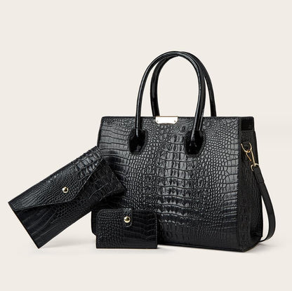 Fashionable Crocodile Texture Gradient Three-piece Large Shoulder Bags