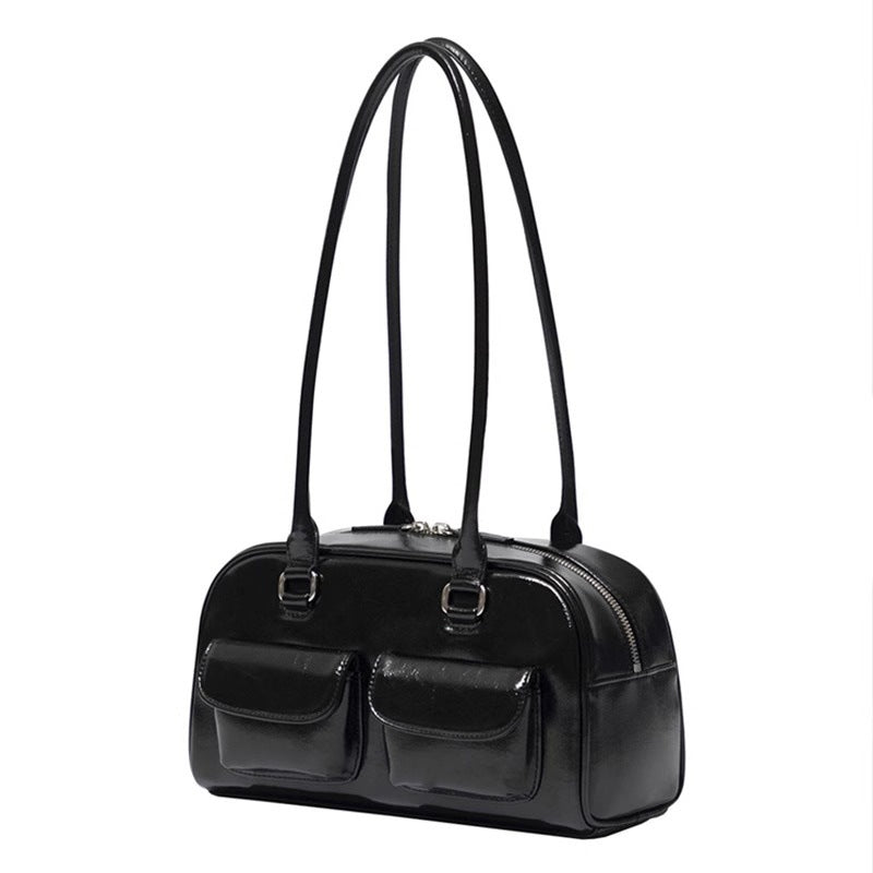 Women's Oil Wax Leather Large Capacity Bowling Shoulder Bags