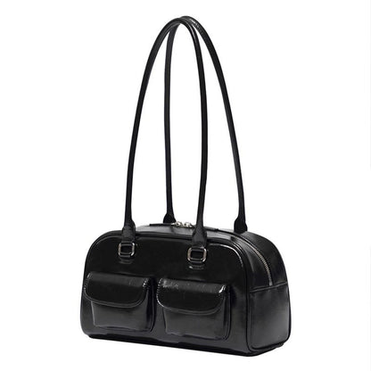 Women's Oil Wax Leather Large Capacity Bowling Shoulder Bags