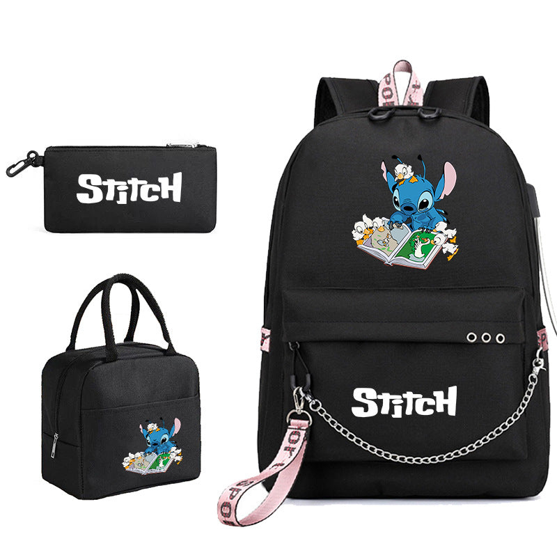Star Stitch Pattern Iron Chain Ribbon Backpacks