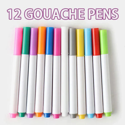 Erasable Doodle Book for Kids – Reusable Drawing Pads with 12 Watercolor Pens, Preschool Toy for Writing and Painting, Travel-Friendly Set