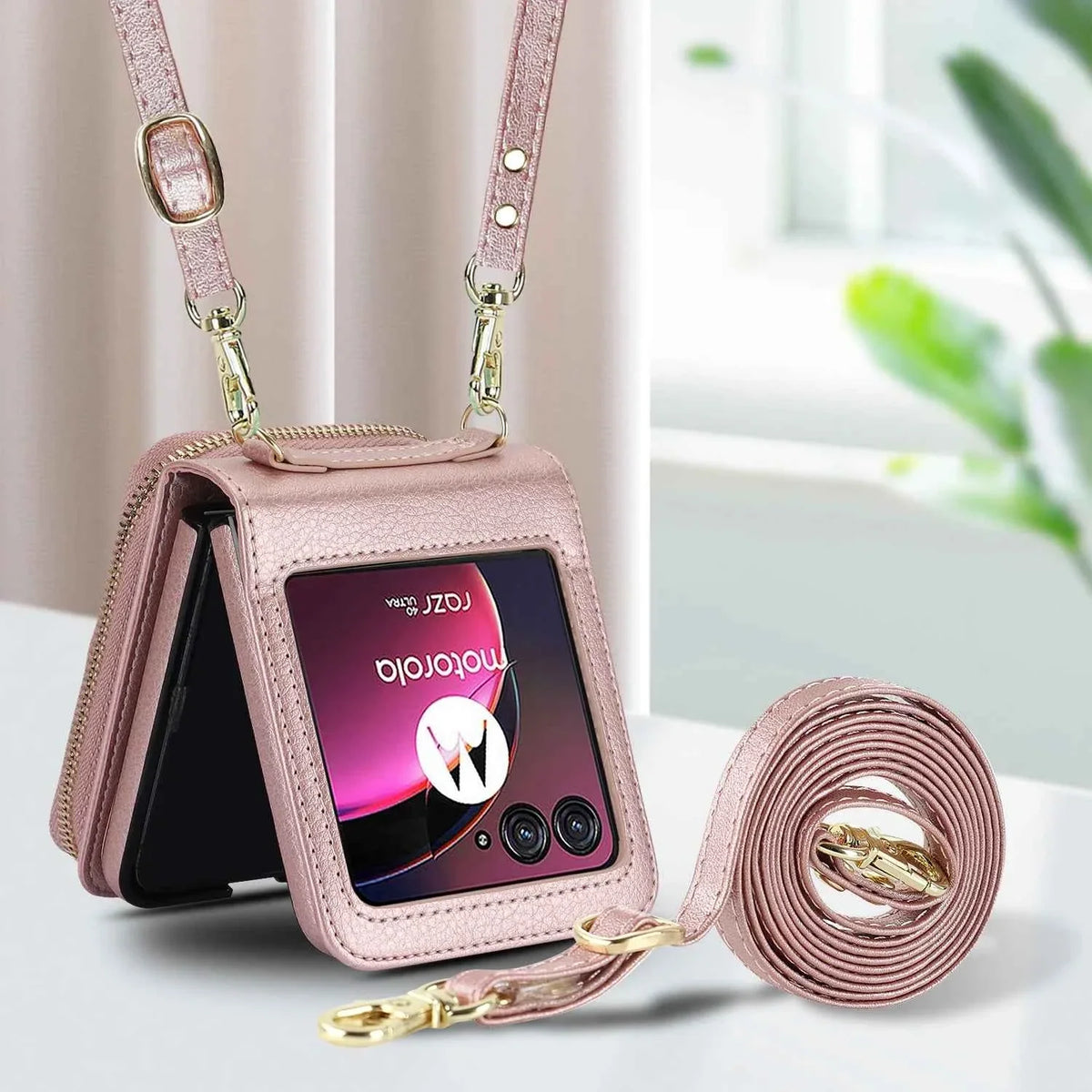 Crossbody Zipper Cards Solt Wallet Leather Case for Motorola Razr 50 Ultra Razr50 40 Long Lanyard Bag RFID Multifunctional Cover