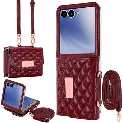 VIETAO Luxury Soft PU Leather Wallet Phone Case for Galaxy Z Flip 7/6/5/4/3 with Crossbody Strap - Durable Protective Cover