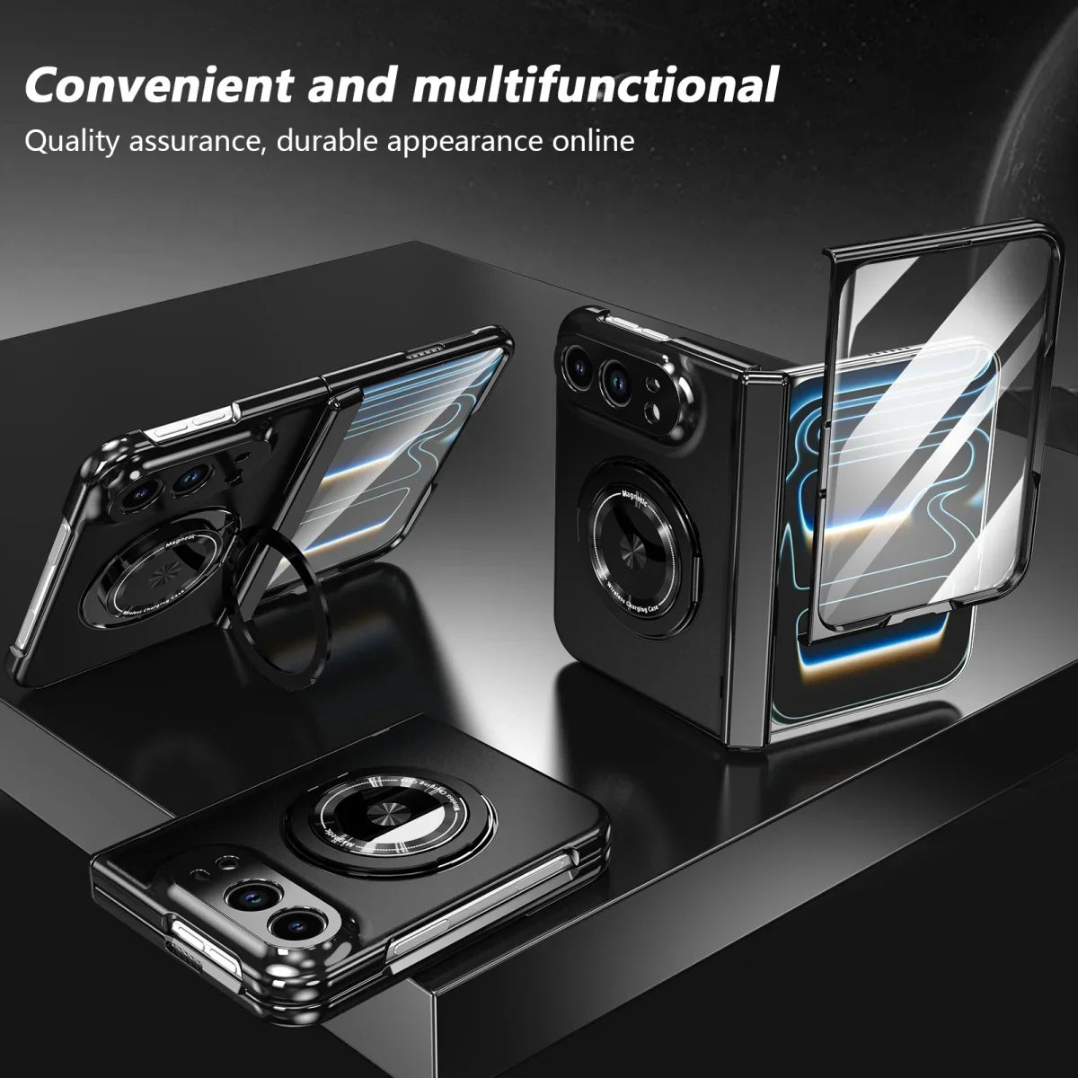 360 Rotatable Stand Magnetic Wireless Charging Phone Case for IPhone Duo Fold Tempered Glass Film Hinge Protective Cover