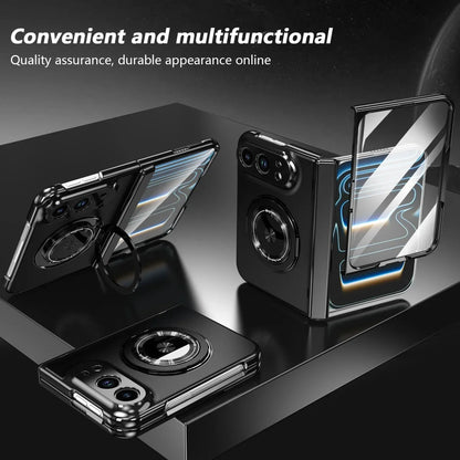 360 Rotatable Stand Magnetic Wireless Charging Phone Case for IPhone Duo Fold Tempered Glass Film Hinge Protective Cover