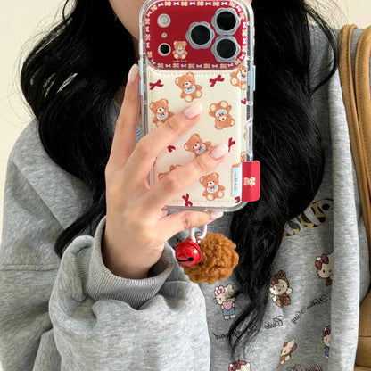 Cute Bow Bear Phone Case for iPhone 17, 17 Pro, 17 Pro Max, 16, 15, 14, 13 Pro Max Shockproof Phone Case with Lanyard
