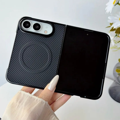 Magnetic Phone Case for iPhone Duo Ultra Fold Cover Carbon Fiber Pattern Soft TPU Shell for Magsafe Charge Anti-knock