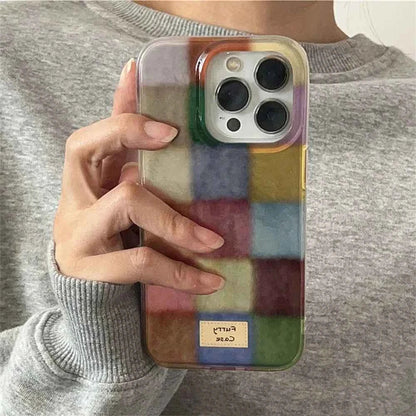 Cute Dopamine Color Block Match Plaid Clear Case For iPhone 18 Pro Max