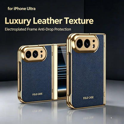 High Quality Plating PU Leather Texture Phone Case for IPhone Duo 5G 2026 with Tempered Glass Screen Protect Shockproof Cover