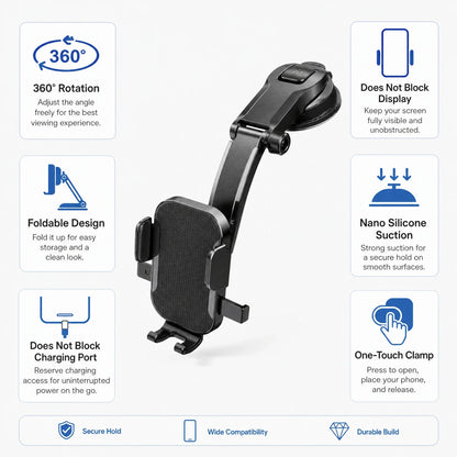 Car Phone Holder – Nano Flexible Silicone, 360° Rotation, Doesn't Block Screen,  Compatible with BlackBerry.